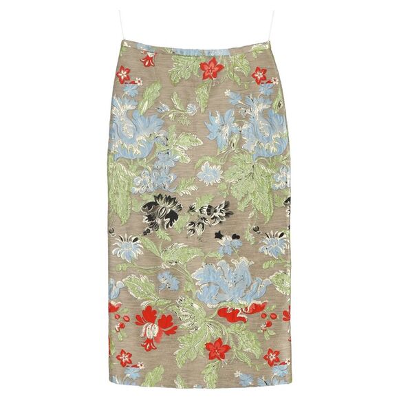 Rochas Knee Length Skirt in Floral Print Linen - Picture 1 of 3